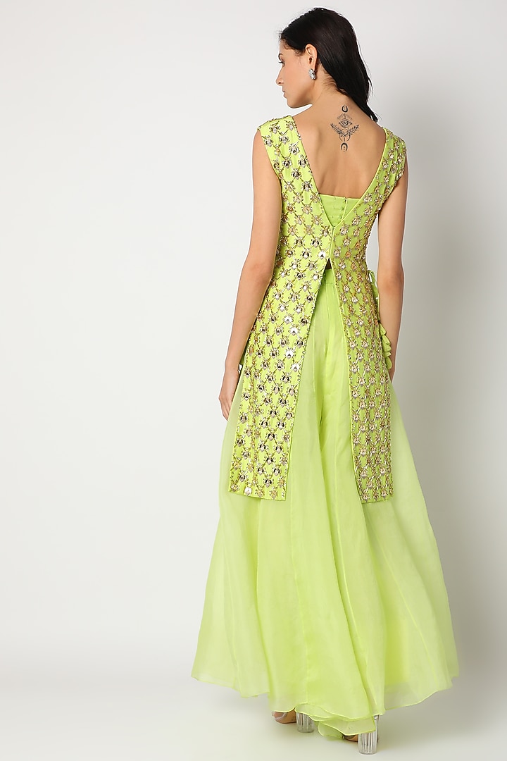 Parrot Green Embroidered Wedding Sharara Set by Maison Blu at Pernia's Pop Up Shop